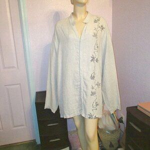 Murano LINEN Button Up Size 3XT BLOUSE Tunic TOP Oversized LONG Sleeves TALL